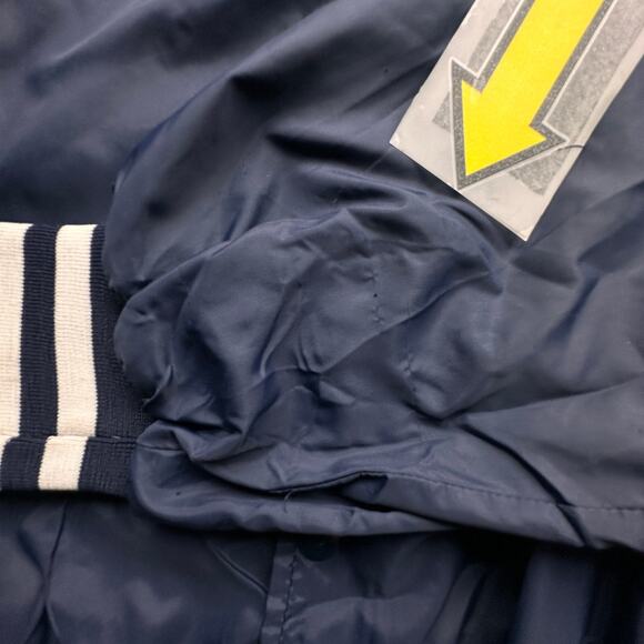 Vintage 70s Win Wear Nylon Varsity Button Lined Jacket Men Large Navy Blue Snap - Picture 14 of 16